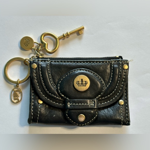Juicy Couture Handbags - Juicy Couture Vintage Black Leather Keychain Charm Coin Purse Gold Accents